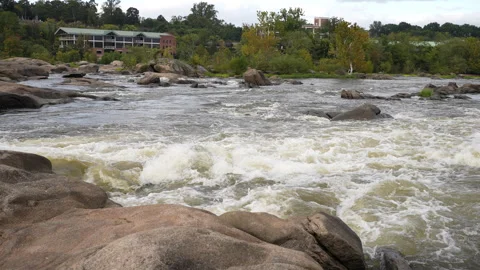 View Across James River Rapids in Slow Motion Stock Footage 252599192