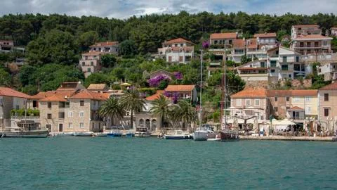 View across Jelsa harbour Stock Photos