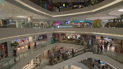 View Across Multiple Levels of Shopping Mall in Bangkok, Thailand Stock-Footage 348162335