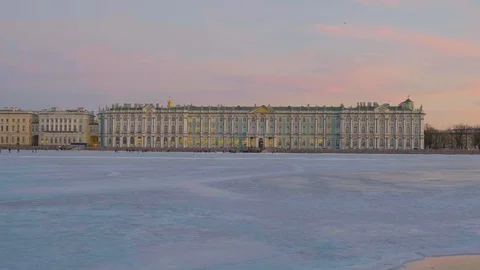 View across the Neva River to the Hermitage. Stock Footage 103704555