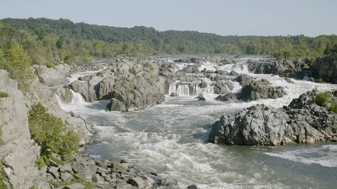 View across rapids on the Potomic River Video stock 91916205