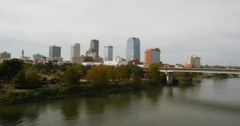 View across the river of the CBD in Little Rock Stock Footage 89386975