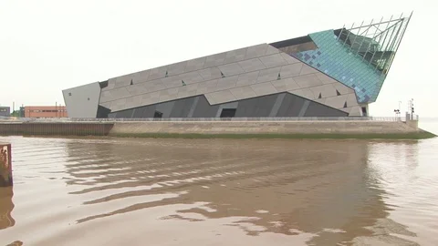 View from across the River Hull of THE DEEP Aquarium in Kingston Upon Hull, UK Stock Footage 106097715