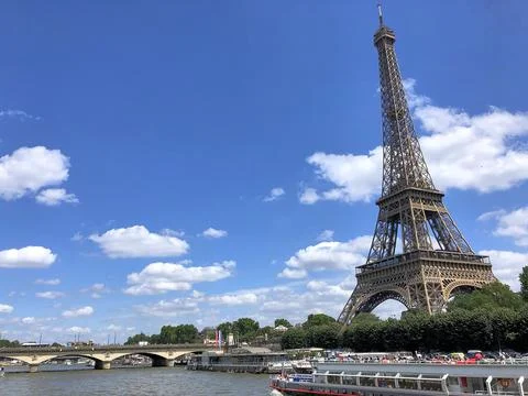 View from across the river looking at the Eiffel Tower, Paris, France Stock Photos