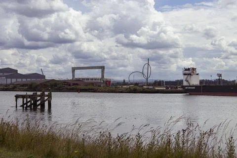 View across the River tees on cloudy day in Middlesbrough Stock Photos