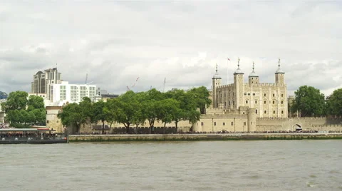 View across the River Thames to the Tower of London, London, UK Stock Footage 63908226