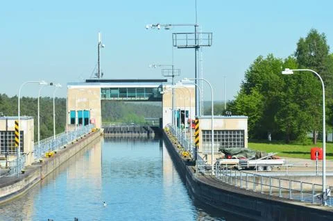 View across the top of a lock. Stock Photos