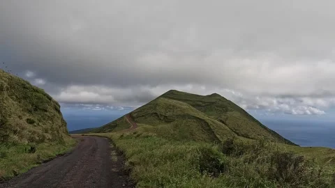View across the volcanic ridge of Pico da Esperanca, the highest point on Sao Stock Footage 327176489