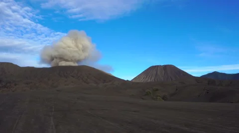 View of active smoking Bromo volcano Stock Footage 65389084