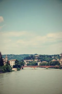 View on Adige river which flows through Verona city Stock Photos