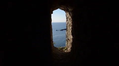 View on the Adriatic sea from the Castle window on the hill in Ulcinj Stock-Footage 101373925
