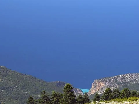 View of the Aegean Sea from the col between Mts Dirphys and Xerovouni, Evvia Stock Photos