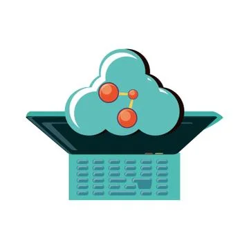 View aerial of laptop with cloud computing and share signal Stock Illustration