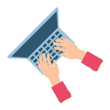 View aerial of laptop computer with hands Stock Illustration