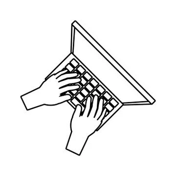 View aerial of laptop computer with hands Stock Illustration