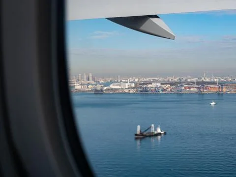 View from an aeroplane window as it prepares for take off Stock Photos