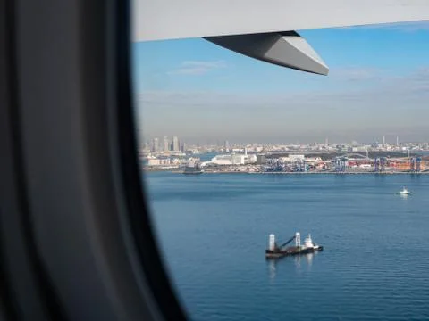 View from an aeroplane window as it prepares for take off Foto stock