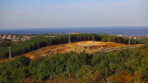 The view after tree cutting in road construction Stock Footage 148666148