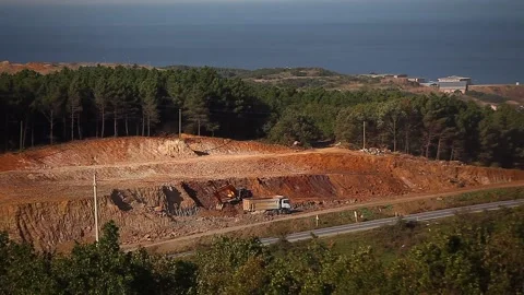 The view after tree cutting in road construction Stock Footage 148666180