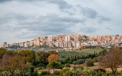 View of Agrigento, Sicily, Italy. Photo taken from the Valley of the Temples Stock Photos