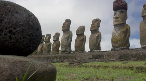 View of Ahu Tongariki, Easter Island, Chile Stock Footage