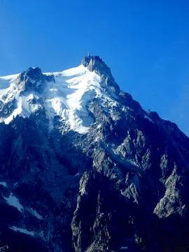 View of Aiguille Du Midi cable car station on the Top of the mountain in Cham Stock Photos