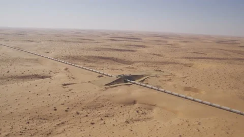 View from the air to a train in the desert of Saudi Arabia. Stock Footage 106930861
