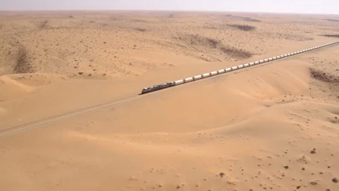 View from the air to a train in the desert of Saudi Arabia. Stock-Footage 107394091
