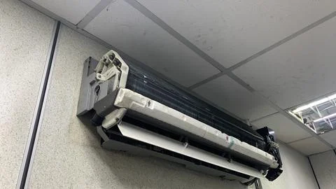 View of aircond under maintenance Stock Photos