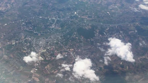 View from aircraft window with blue sky and clouds Stock Footage 89694446