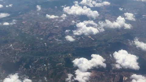 View from aircraft window with blue sky and clouds Stock Footage 89694605