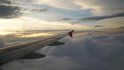 A view from the airplane. The aircraft is flying into the cloud. Stockbeeldmateriaal 71943136