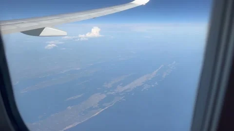 View from airplane flying over Adriatic sea and Croatia Stock Footage 195470108