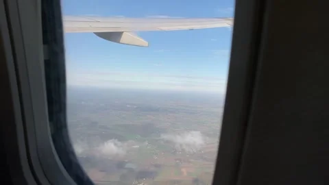 View from airplane flying over Poland in autumn Stock Footage 255046692