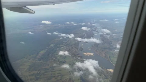 View from airplane flying over Poland in autumn Stock Footage 255046714