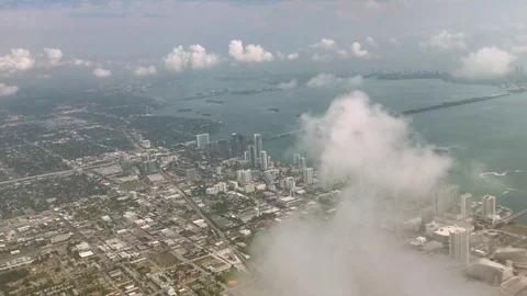 View from airplane as it leaves Miami, passing on top of South Beach. Stock Footage 83174147