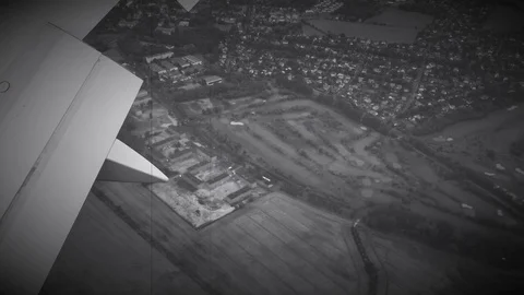 View from the airplane window, aged film effect Stock Footage