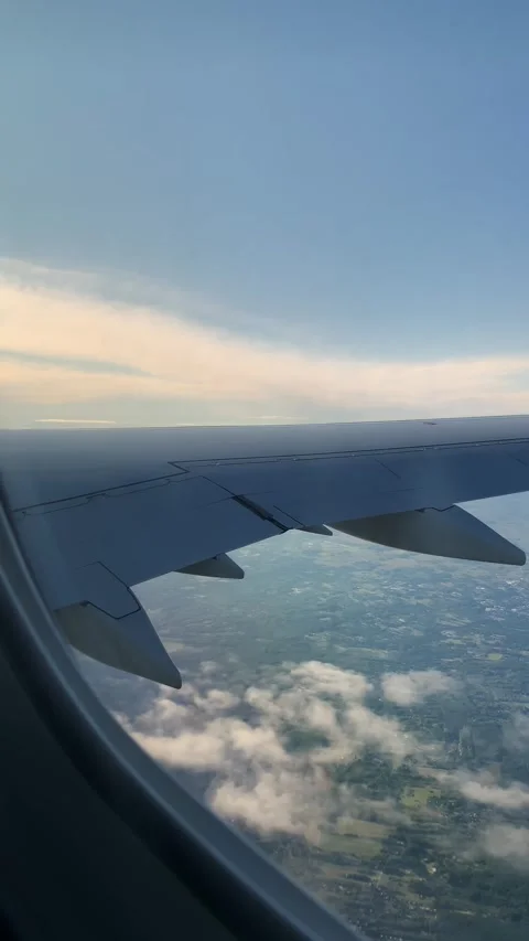 View from airplane window and wings next to the window. Stock Footage 318056418