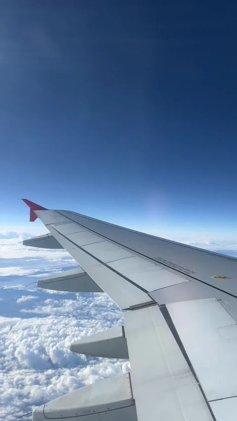 View from the airplane window. Beautiful cloudscape with blue sky.  Stock Footage 317389946