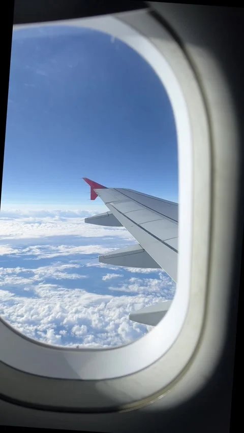 View from the airplane window. Beautiful cloudscape with blue sky.  Stock Footage 317389947