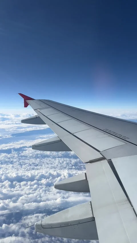 View from the airplane window. Beautiful cloudscape with blue sky.  Stock Footage 317389952