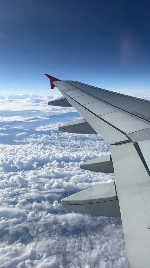 View from the airplane window. Beautiful cloudscape with blue sky.  Stock Footage 317389955