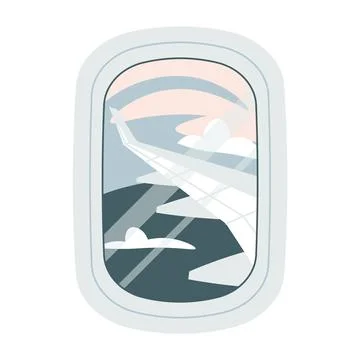 View from the airplane window. Beautiful view of the wing and sky. Vacation.. Stock Illustration