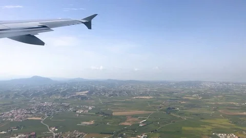 View from the airplane window to the city of Larnaca Stock Footage 87606740