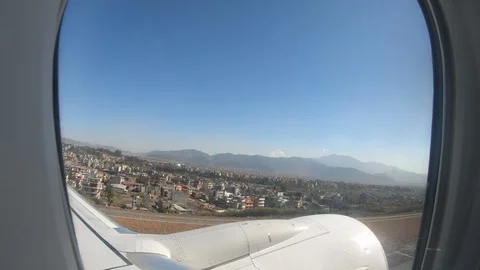 View from airplane window during departure in airport  動画素材 127117733