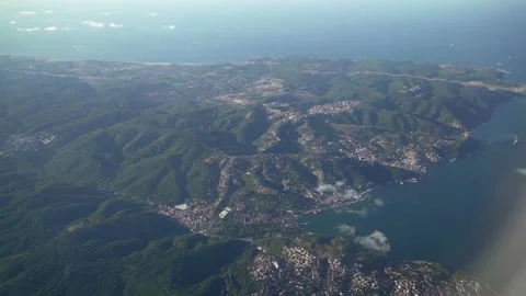 View from airplane window. Fly over land and clouds. 스톡 동영상 157208971