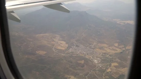 A view from the airplane window. Flying above Spain Stock Footage