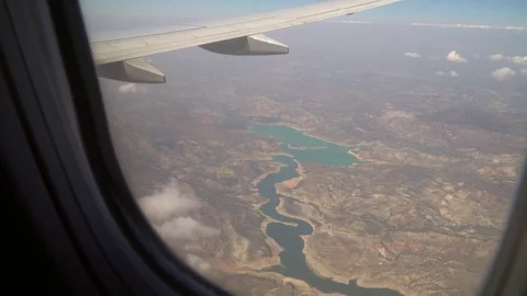 A view from the airplane window. Flying above Spain Stock Footage 79639354