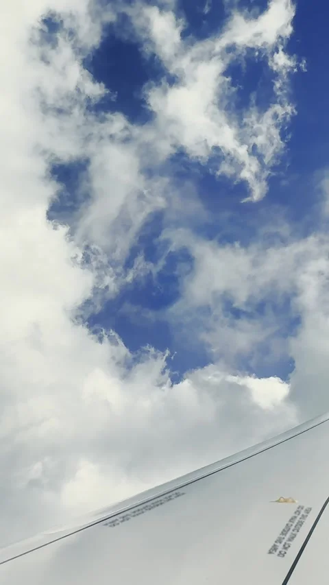 View from the airplane window, flying above the clouds, vertical. Stock Footage 281072549