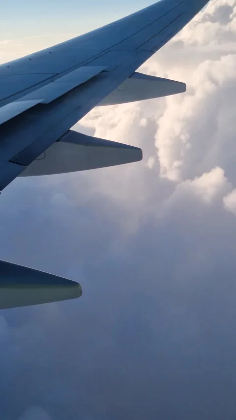 The view from the airplane window. Flying above the sky with moving clouds Stock Footage 288115134